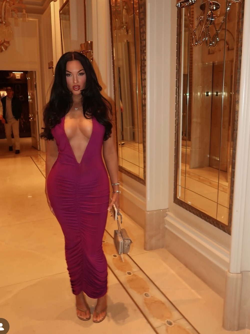Fashion Nova Deep V Halter Ruched Bodycon Dress in Purple - Picture 4 of 8